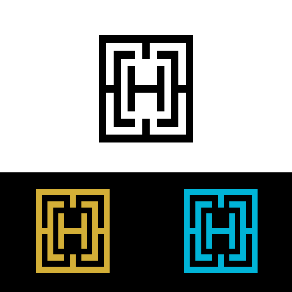 Initial H Square Maze Logo Design Geometric Monogram Vector