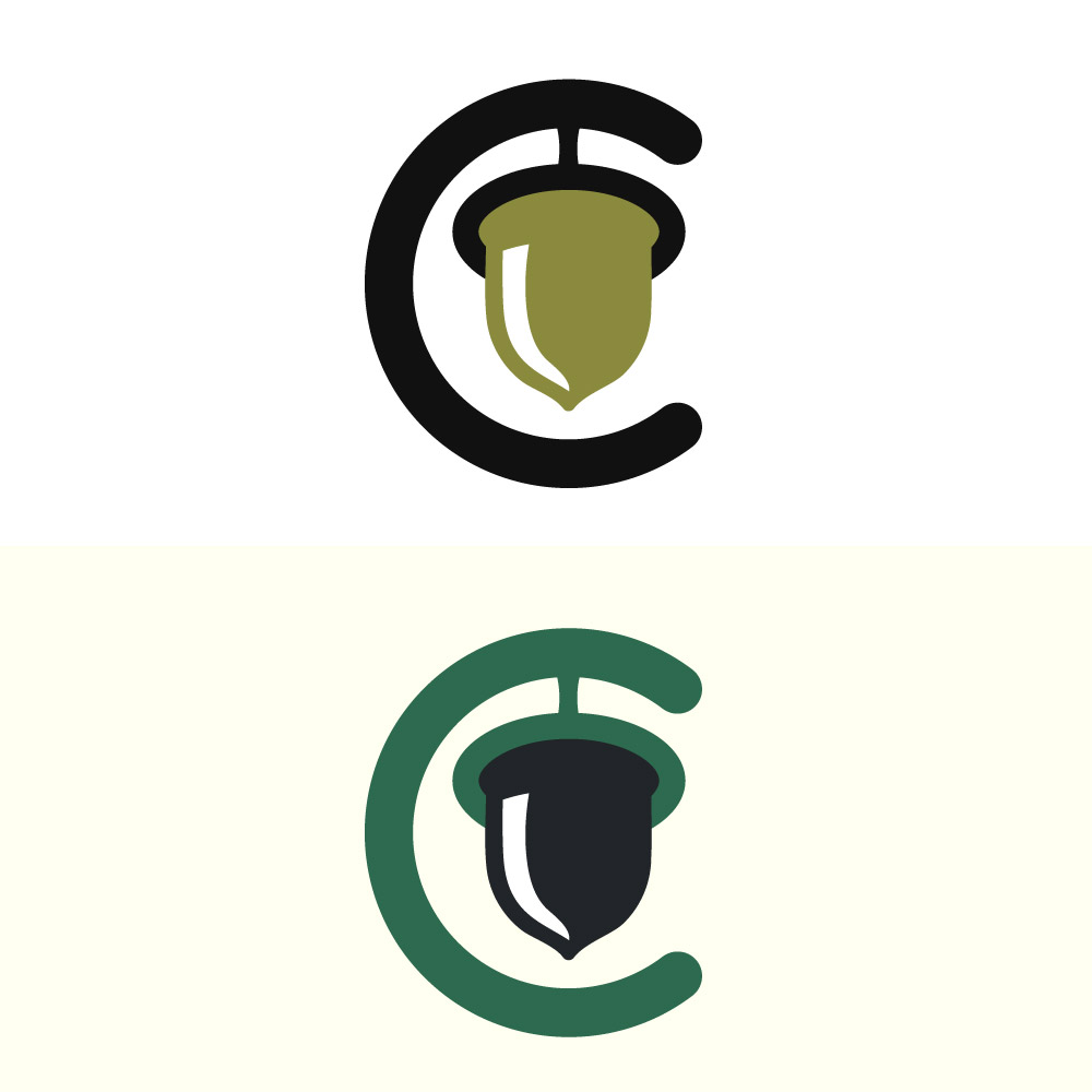 Acorn C Logo — Minimal Green Nature Emblem, Eco Monogram Brand Icon