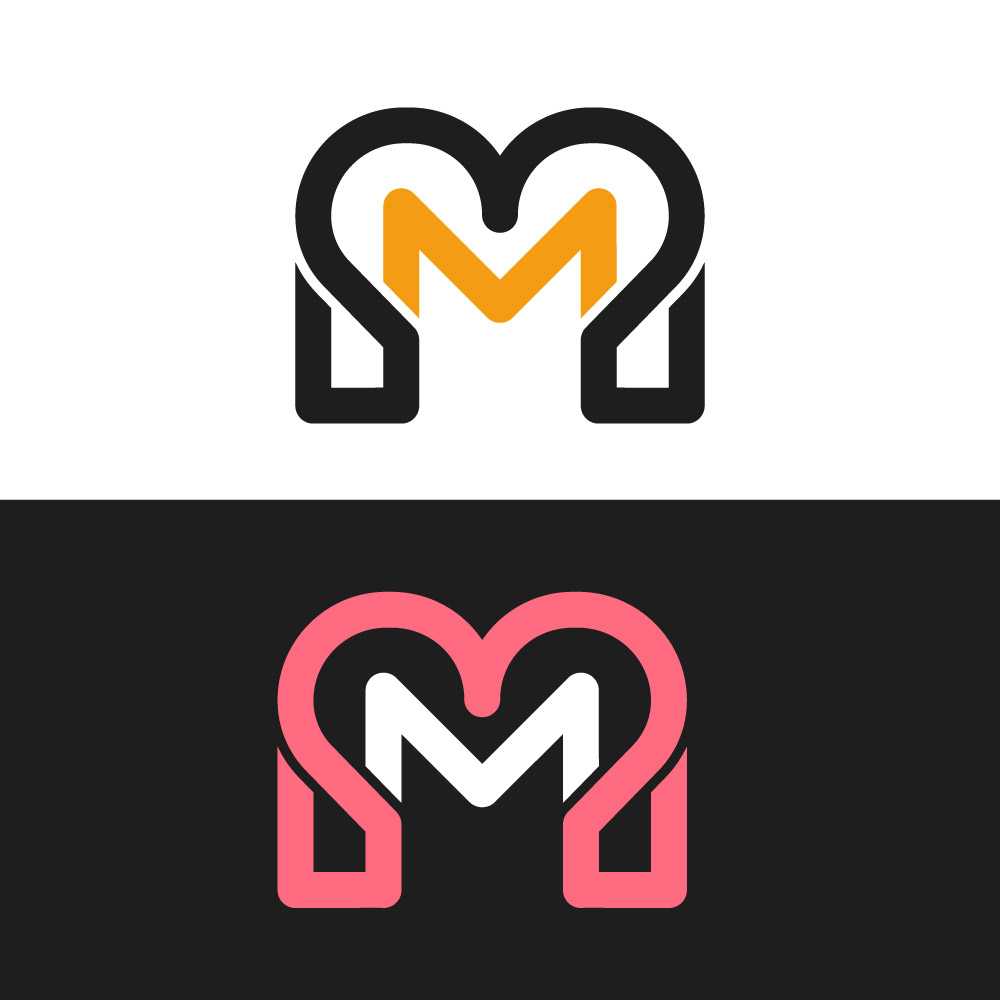 Luxury Letter M Heart Logo - Abstract Love Monogram Vector Emblem