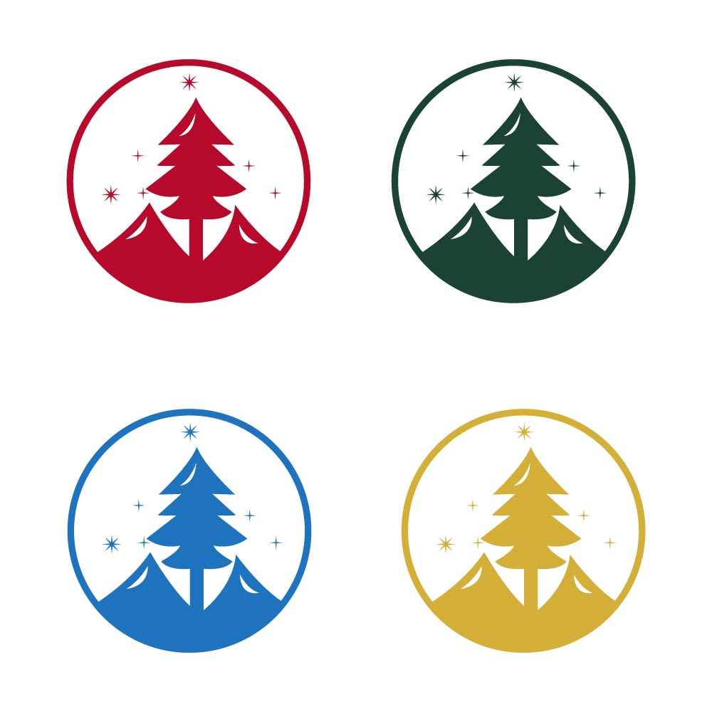 Mountain Pine Tree Emblem Logo - Winter Adventure and Christmas Star Icon